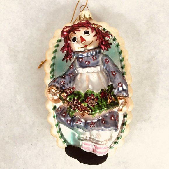 New Kurt Adler Raggedy Ann Christmas Tree Ornament Hand Crafted Glass In Box - Picture 5 of 7